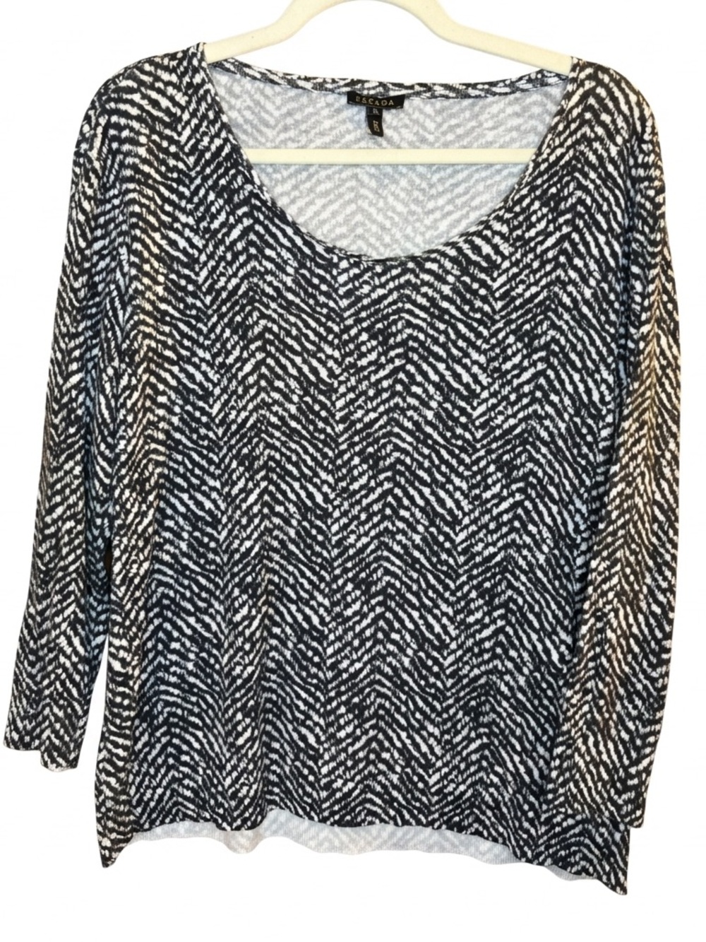 ESCADA black white print boatneck long sleeve cotton sweater top